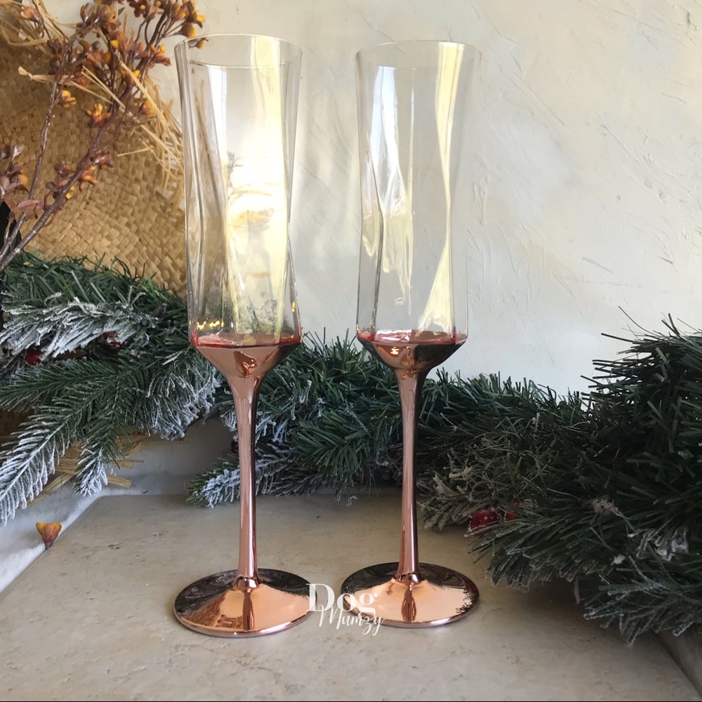 Luxe Habitat Rose Gold Champagne Flute Wine Glass Box Set